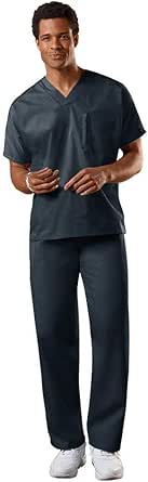 CHEROKEE Workwear Authentic Unisex V-Neck Top 4777 &amp; Straight Leg Drawstring Pant 4100 Scrub Set (Pewter - Medium - Medium)