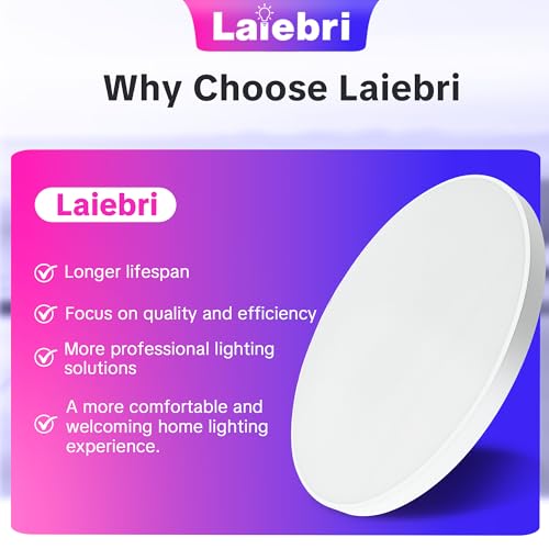 Laiebri Ceiling Light LED Ceiling Light, 24 W Diameter 30 cm, Smart RGBIC LED Kitchen Lamp with Remote Control, Works Compatible with App Control, Dimmable Lamp for Bedroom, Living Room