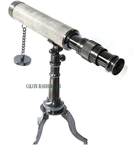 ANTIQUE SHINY BRASS NAUTICAL TRIPOD DOUBLE BARREL VINTAGE TELESCOPE WITH STAND