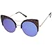 zeroUV - Womens Oversized Half Frame Semi-Rimless Flat Lens Round Cat Eye Sunglasses 51mm
