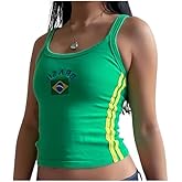 IDEWO Tank Tops Brazil Jersey Brazil Shirt Y2k Top Mexico Crop Jersey 2000s Summer Going Out Streetwear (Brasil-B,Small,Small)