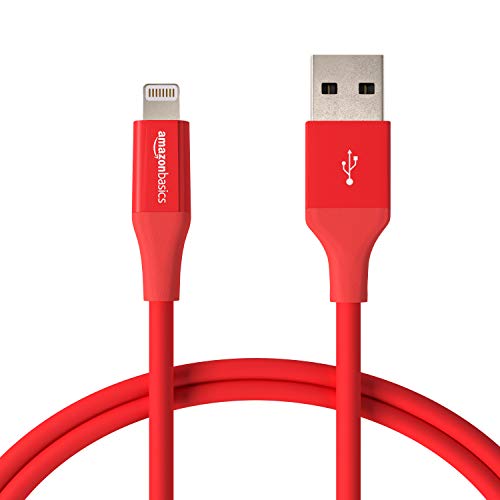 AmazonBasics Lightning to USB A Cable, Advanced Collection, MFi Certified iPhone Charger, Red, 3 Foot