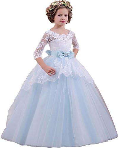 Lampang Long Sleeve Holy Communion Dresses Lace Girls Dress with Bow Size4