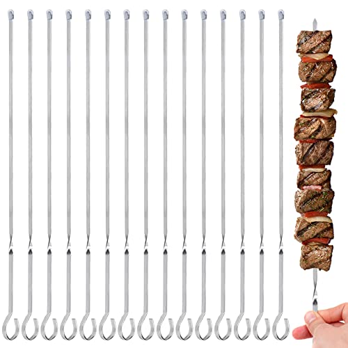MCPINKY Kabob Skewers, 20 PCS Flat Grilling Skewers Stainless Steel Kebab Sticks Roast Needles for Meat Shrimp Vegetable Camping