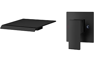 Aolemi Tub Faucet Waterfall Bathtub Faucets Wall Mount Tub Filler Bathroom Sink Single Handle with High Flow Spout Rough-in Valve Included Matte Black