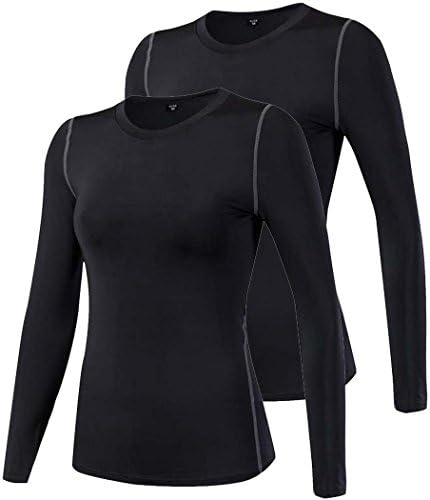 ChenHang Womens Comfort Long Sleeve T-Shirt Underscrub Tee (2 Pack Black Black, M)