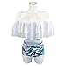 GIRL AND SEA Womens Falbala High Cut Off Shoulder Leaf Floral Bottom Padding Ruffle Swimsuits Bikini