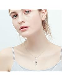 Collar con cruz de nudo celta de plata de ley 925 pulida con cadena de 18.0 in