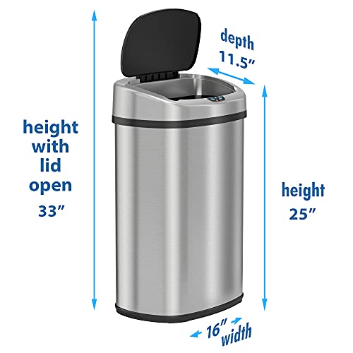 iTouchless 13 Gallon SensorCan Kitchen Trash Can with Odor Filter