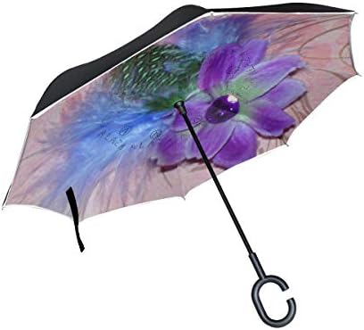 Reverse Umbrella Hot Summer Exotic Flowers Windproof Double Layer Inverted Umbrella Anti-UV Protection with C-Shaped Handle for Car Outdoor Use