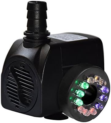 HuDieM 400 GPH (1500L/H, 21W) Submersible Water Pump For Pond, Aquarium, Fish Tank Fountain Water Pump Hydroponics with 12 Colorful LED Light