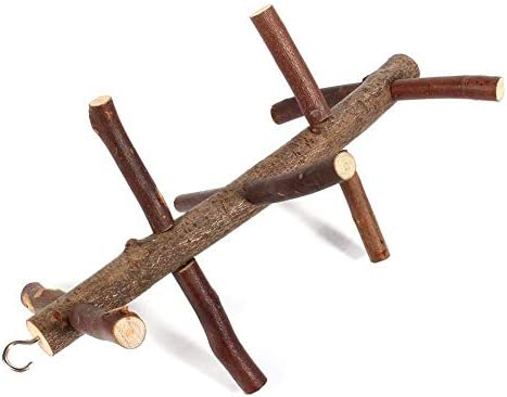 xiangpian183 Wood Perch Stand Bird Wooden Chew Bite Toy Bird Paw Grinding Perch Cage Hanging Training Toy for Parakeets Budgies Cockatiels