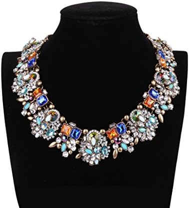 HairPhocas Green Blue and White Retro Elegant Rhinestone Jewelry Crystal Collar Choker Statement Bib Necklace