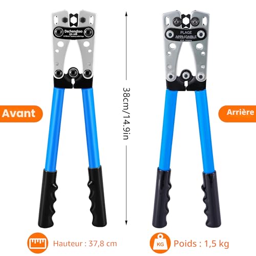 Dechengbao Crimping Pliers for 6-50mm² Battery Cable (10-1AWG) with 60pcs Copper Terminals 8 Sizes Heavy Duty Crimping Pliers for Battery Wire Terminal