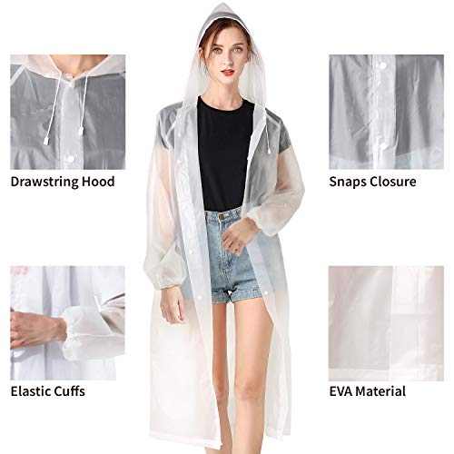 Craftersmark Rain Poncho for Adult Waterproof Rain Ponchos with Drawstring Hood Raincoat for Men Women, 2 Pack EVA Reusable Jacket for Disney Hiking Travel Concerts, Size 58" by 27.5" - Thumbnail 2