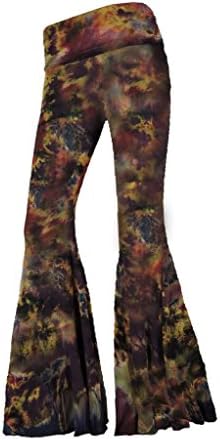 Sugar Rock Women Paisley Palazzo Hippie Pants Fold-Over Waist Bell Bottom Leg
