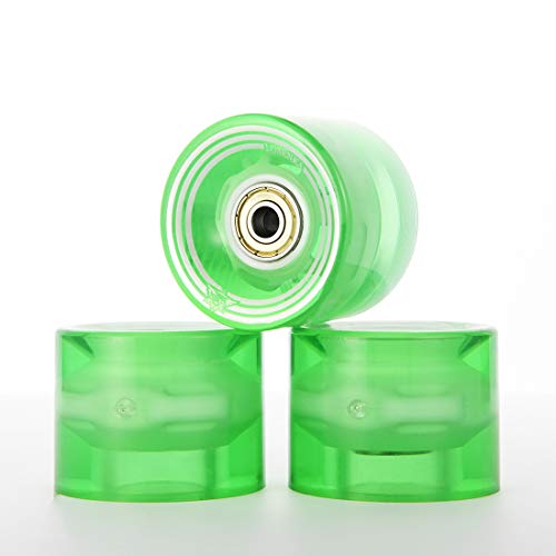 LOSENKA 6045 Fish Skateboard Wheels Flash PU Crusier Skateboard Wheels (4 Pack with Bearing) (Flash Green)