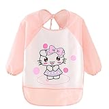 Cute Cartoon Unisex Infant Toddler Baby Waterproof Sleeved Bib, Baby Toddler Smock (6 Months-3 Years) (Pink)