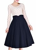 Miusol Women's Vintage High Waist A-line Retro Casual Swing Skirt (Medium, Navy Blue)