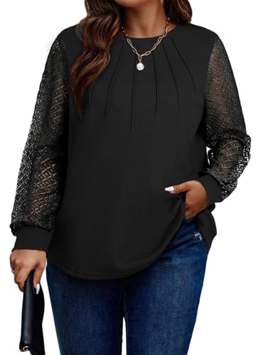 Eytino Womens Plus Size Tops Waffle Knit Oversize T-Shirts, Black, 2X at Amazon