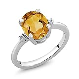 2.52 Ct Oval Yellow Citrine & White Topaz Gemstone Birthstone Women 925 Sterling Silver Ring (Available in size 5, 6, 7, 8, 9)