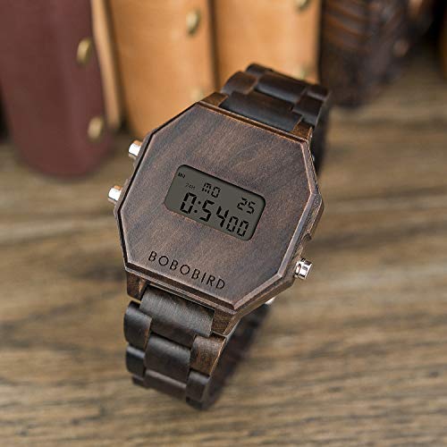 Mens-Electronic-Watch-Wooden-Outdoor-Sports-Wristwatch-LED-Backlit-Black-Classic-Watch
