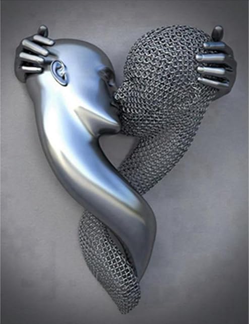 LPFNSF Modern 3D Metal Character Poster, 3D Art Sculpture Effect Decorative Painting, Romantic Couple Embrace Effect, Bedroom, Living Room Background Wall Poster Set, Frameless. (B 5, 60x90cm*1)