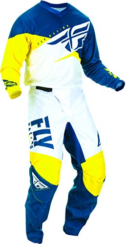 Fly Racing - 2019 F-16 (Mens Yellow & White & Navy Large/34W) MX Riding Gear Combo Set, Motocross Off-Road Dirt Bike Light Weight Durable Jersey & Mesh Comfort Liner Stretch Pre Shaped Knees Pant