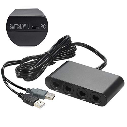 Wii U Gamecube Controller Adapter, HOMFUL Super Smash Bros Swith Gamecube Controller Adapter for Wii U, Nintendo Switch and PC USB 4 Port Black Gamecube Adapter No Drives Needed