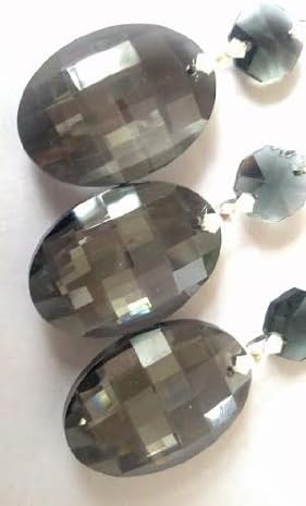 Chandelier Crystals Grey Faceted Oval Crystal Prisms 38mm Egg PACK OF 3 Smoke Gray