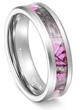 King Will 6mm Elegant Women's Hunting Camo Camouflage Pink/Rose/Green Tungsten Carbide ring Wedding Band