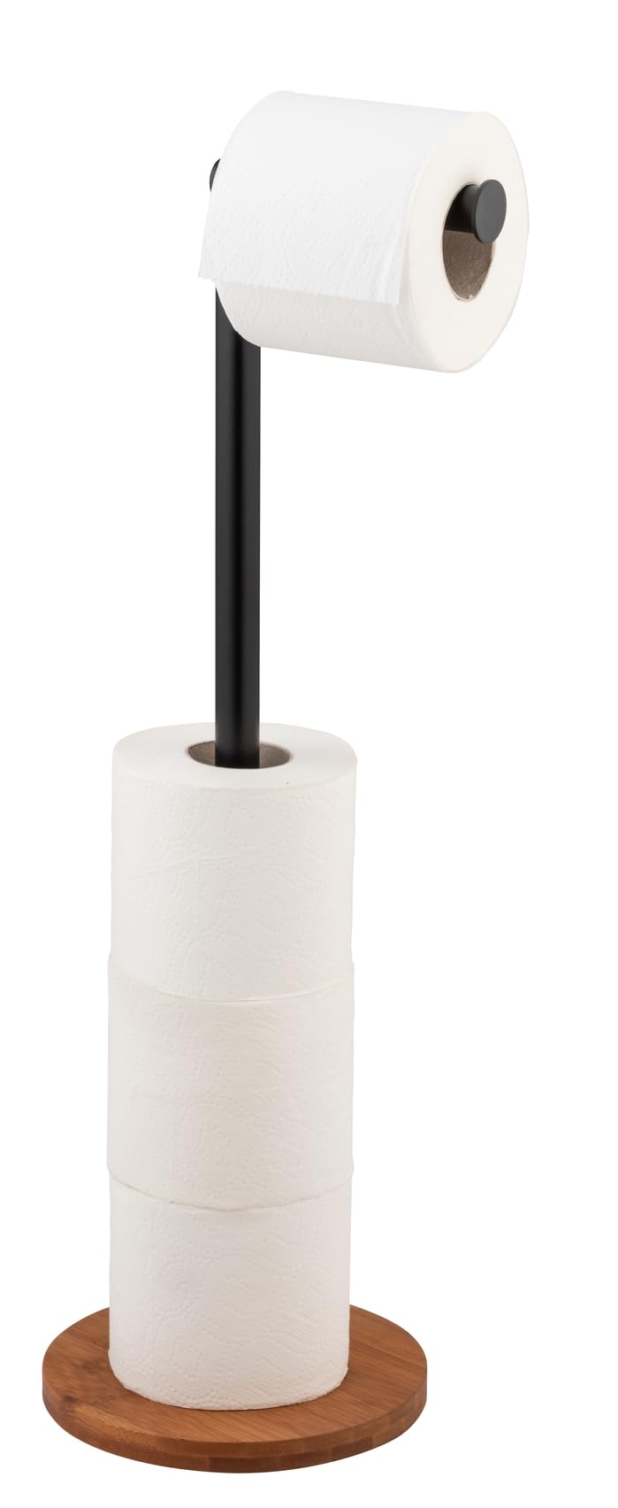 WENKO 2-in-1 Serro Stand Toilet Roll Holder Bamboo Base Plate Storage for up to 4 Toilet Roll Black