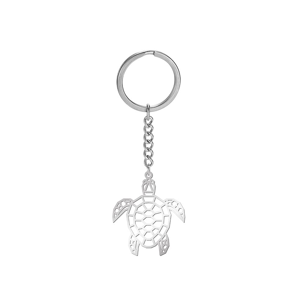 Amaxer Stainless Steel Cute Origami Keyring Geometric Hollow Out Animal Keychain for Unisex Animal Lover (Turtle)