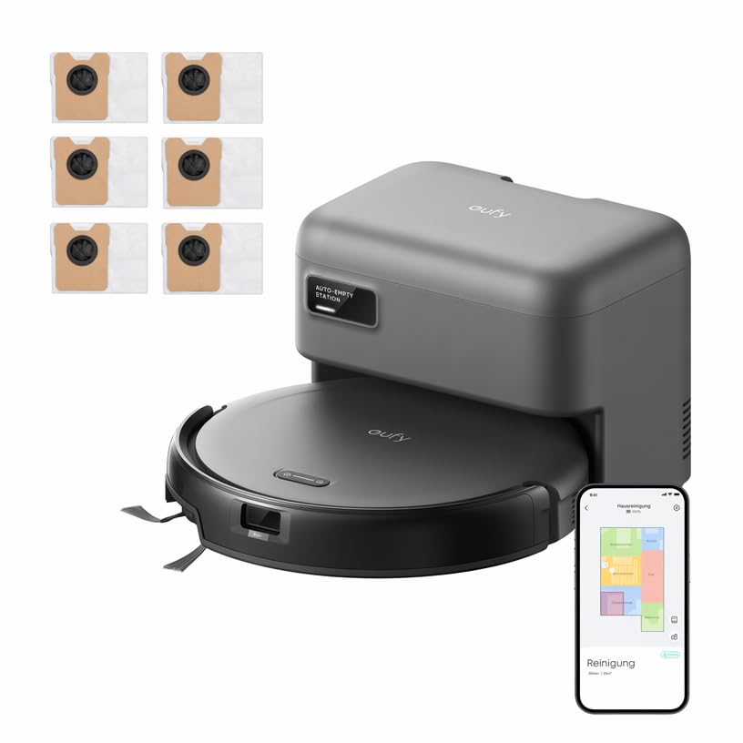 eufy C10 Set Saugroboter mit Automatischer Absaugstation,7,2cm Design