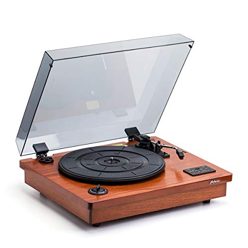 HOFEINZ Vintage Style Natural Wood Belt Driven Record Player with 3 Speed Built in Stereo Speakers, Bluetooth and Vinyl-to-MP3 Recording…