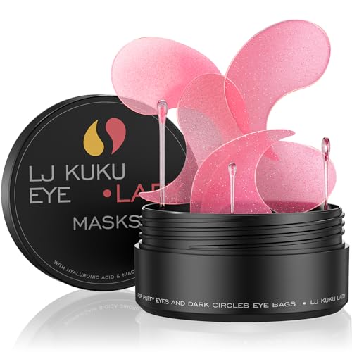 LJ KuKu Lady Under Eye Patches Gold Essence Hydrogel Eye Masks for Puffy Eyes and Dark Circles Caffeine Hyaluronic Acid & Niacinamide Deep Hydrating Eye Mask for Men & Women 60 PCS (Rose-pink)
