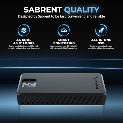 SABRENT Rocket XTRM 5 4TB Thunderbolt 5 Portable SSD, 80Gbps Connection, Up to 64Gbps Transfer, Compatible with TB4 TB3 USB4 USB 3.2 20Gbps 10Gbps 5Gbps, Rugged Aluminum and Silicone (SB-XTM5-4TB)