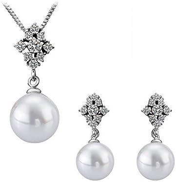Delove Angel 925 Silver Plated Freshwater Cultured Pearl Earrings Round Ball necklace and earrings set