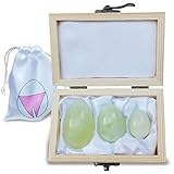 Yoni Egg Set - Jade Egg Set of 3 for Kegels - 100% Natural MEDICAL XIYUAN JADE Eggs - Jade Yoni Egg In A Hand Finished Wooden Box - Benwa Ball Set For Strengthening Pelvic Floor - Beginners & Advanced