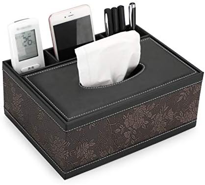 Sumnacon 多機能 卓上収納ケース ティッシュケース リモコンスタンド Pu おしゃれ ティッシュボックス リモコンケース 卓上収納 ティッシュ リモコン ペン立て 小物入れ 高級感 レトロパターン ブラック