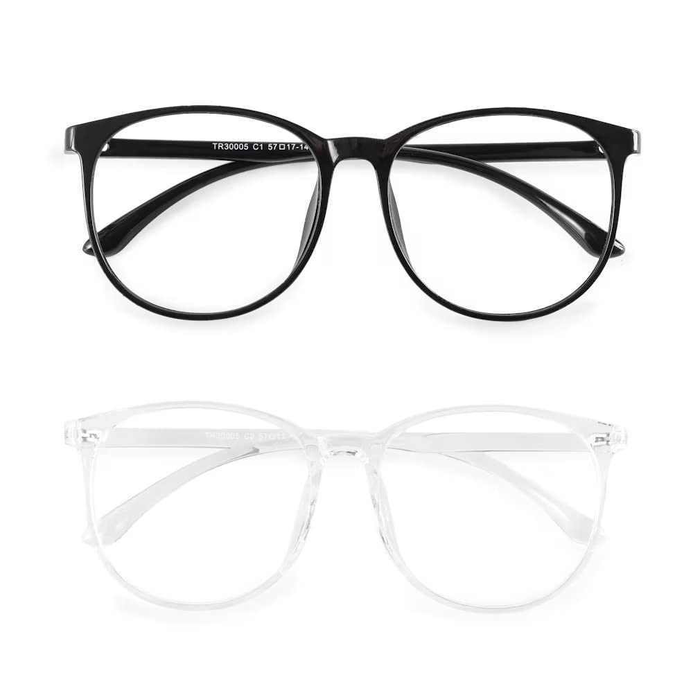 Dolarosey 2 Pack Blue Light Blocking Glasses Oversized Frame for Computer/Phone/Pad/Game/TV,Anti Glare Avoids Headaches Eye Strain(black and clear)