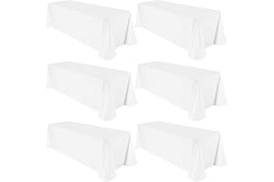 6 Pack Polyester Tablecloths, White 90 x 132 Inch Polyester Table Cloth for 6 Foot Rectangle Tables, Stain and Wrinkle Resist