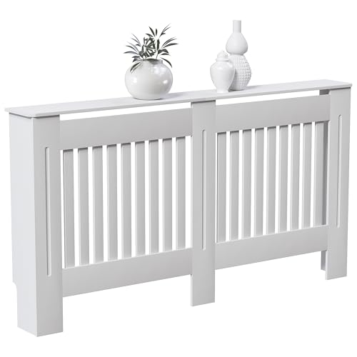 Vida Designs Chelsea Radiator Cover White - Large - Modern Vertical Slat Design For Optimal Heat Circulation - H82xW152xD19cm - Painted MDF Cabinet Ideal For Living Room & Hallway