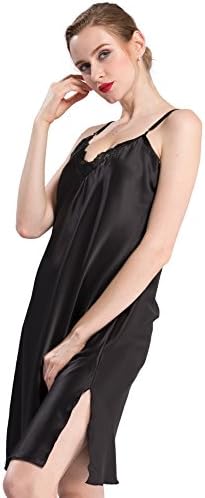 Women's Noble Sexy Lace Trim Lingerie Full Slip Satin Nightgown Designed by WEWINK CUKOO