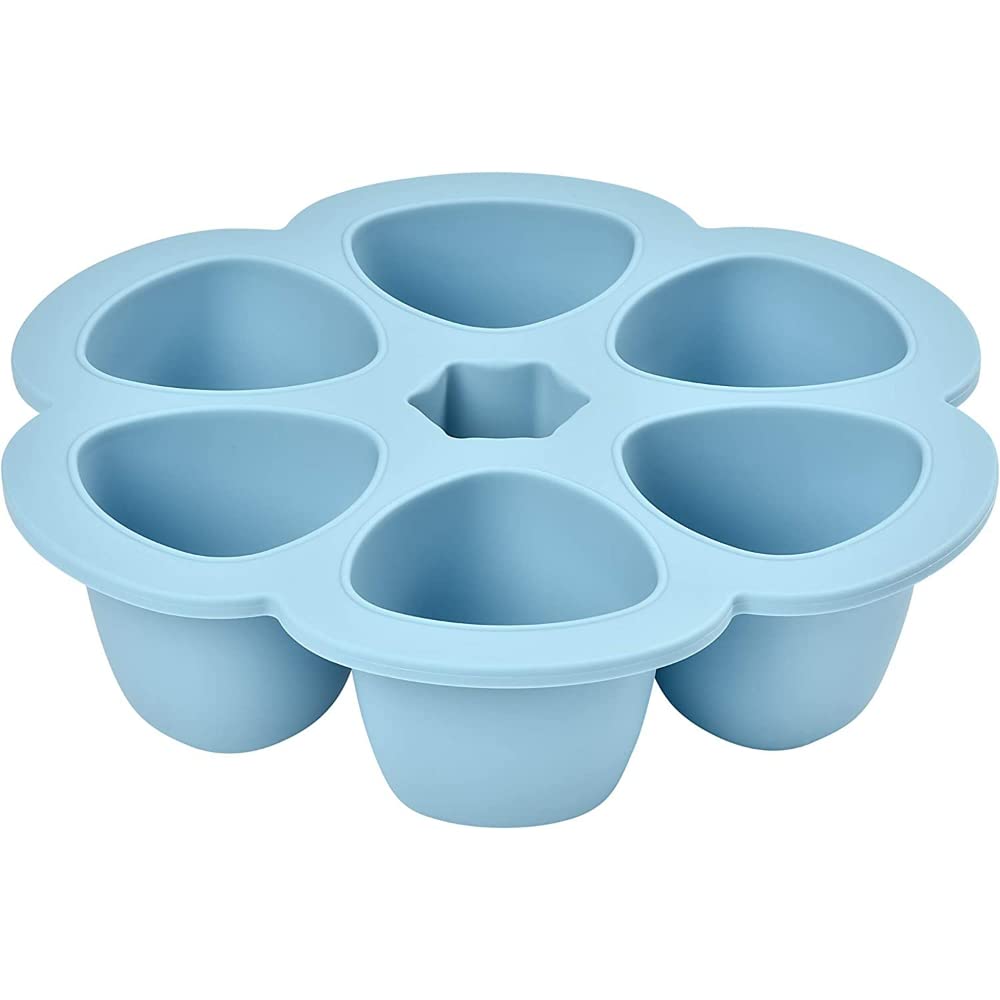 Béaba Silicone Multi-Containers, Premium-Quality for Baby, Extreme Heat Resistance, Oven and Microwave, 6 Separate Sections, Airtight Lid, Made in Italy - 6x150 ml - Blue