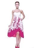 Women's Hawaiian Luau Halter Floral Print Butterfly Dress S White with Pink Floral Border