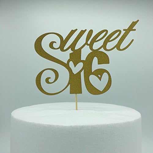 Double Sided Gold Monogram Sweet 16 Cake Topper, 16th Birthday Anniversary Cake Topper For Sweet 16 Party Themes Decoration Supplies Pack of 2