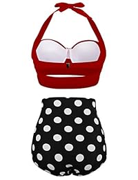 Aixy Trajes de baño vintage de dos piezas para dama con cintura alta y parte superior con aros