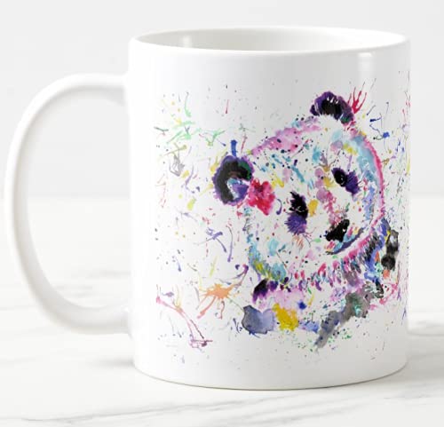 Vixar Panda Watercolour Rainbow Art Coloured Mug Cup, Gift, Birthday, Work, Office, Christmas Tea Coffee (White)