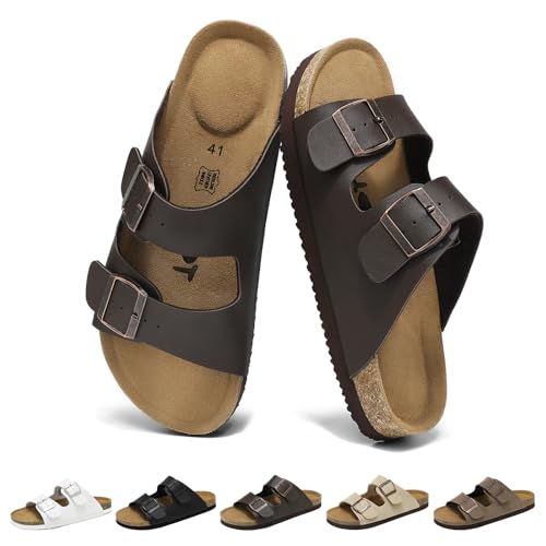 Wizshoe Men's Mules Clogs with Cork Insole Closed Slippers for Home and Garden Adjustable Buckle and Non-Slip Sole 41-46 EU